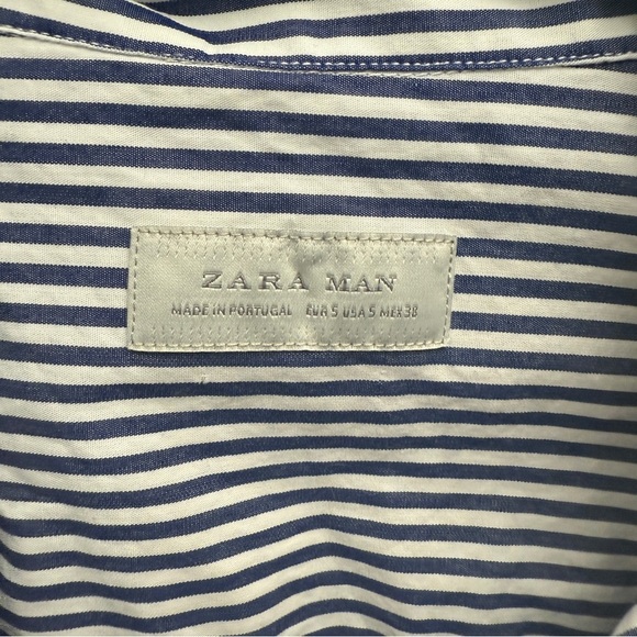 Zara Man Navy White Striped Button Down Shirt Slim Fit Small - Picture 7 of 9
